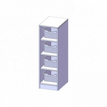 Taschenregal, 3 Ordnerhöhen und 4 hohen Ergo Tray Boxen