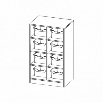 Taschenregal, 3 Ordnerhöhen und 8 hohen Ergo Tray Boxen