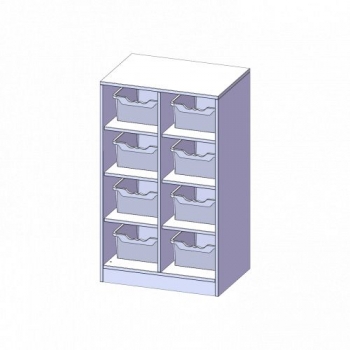 Taschenregal, 3 Ordnerhöhen und 8 hohen Ergo Tray Boxen