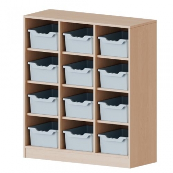 Taschenregal, 3 Ordnerhöhen und 12 hohen Ergo Tray Boxen