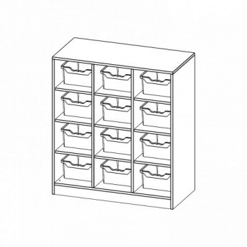 Taschenregal, 3 Ordnerhöhen und 12 hohen Ergo Tray Boxen