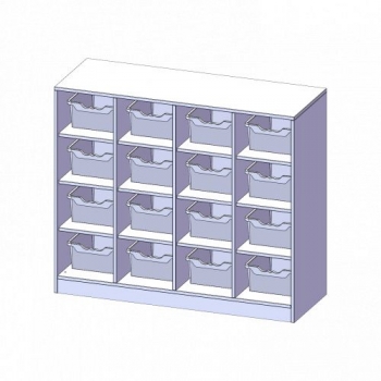 Taschenregal, 3 Ordnerhöhen und 16 hohen Ergo Tray Boxen