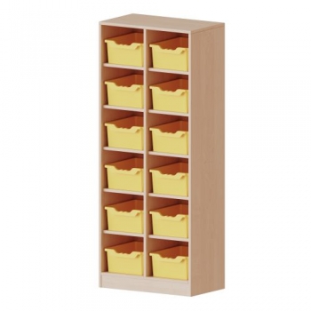 Taschenregal, 4,5 Ordnerhöhen und 12 hohen Ergo Tray Boxen