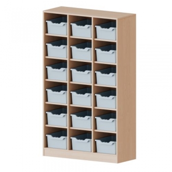 Taschenregal, 4,5 Ordnerhöhen und 18 hohen Ergo Tray Boxen