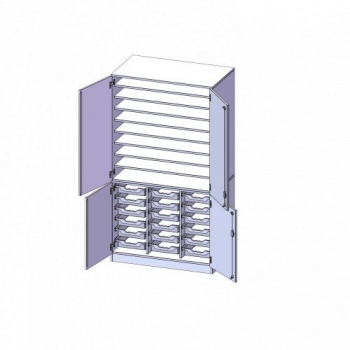 Bastelschrank 4-türig mit 18 flachen ErgoTray Boxen