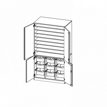 Bastelschrank 4-türig mit 9 hohen ErgoTray Boxen, 104,5x190x60 cm