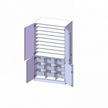 Bastelschrank 4-türig mit 9 hohen ErgoTray Boxen, 104,5x190x60 cm