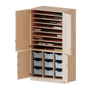 Bastelschrank 4-türig mit 9 hohen ErgoTray Boxen, 104,5x190x65 cm
