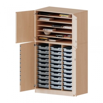 Bastelschrank, 4-türig mit 30 flachen ErgoTray Boxen, 104,5x190x60 cm