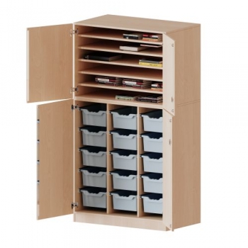 Bastelschrank 4-türig mit 15 hohen ErgoTray Boxen