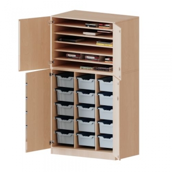 Bastelschrank 4-türig mit 15 hohen ErgoTray Boxen, 104,5x190x65 cm