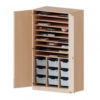 Bastelschrank mit 9 hohen ErgoTray Boxen, 104,5x190x60 cm