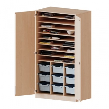 Bastelschrank 4-türig mit 9 hohen ErgoTray Boxen, 104,5x190x60 cm