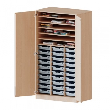 Bastelschrank 4-türig mit 30 flachen ErgoTray Boxen, 104,5x190x60 cm