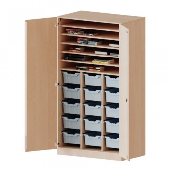 Bastelschrank 4-türig mit 15 hohen ErgoTray Boxen, 104,5x190x65 cm