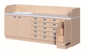 Wickelkommode vierreihig mit Treppe und Wanne 249x113x91,5 cm