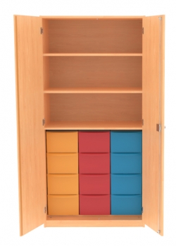 Materialschrank mit 12 hohen Boxen, BxHxT 92x190x50 cm