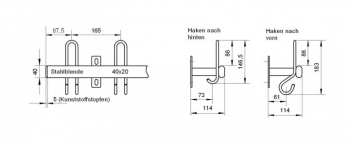 Wandgarderobe Hakenleiste Stahl 183 cm mit Dreifachhaken