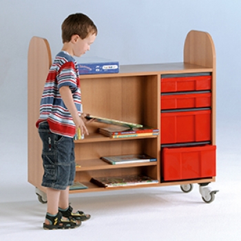Bücher-Rollwagen mit 4 Ergo Tray Boxen