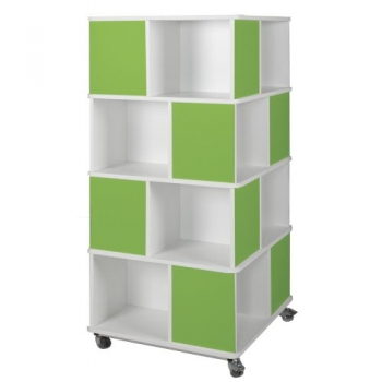 Bücherturm mit 4 Ebenen und 16 Fächern, fahrbar