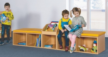Lesestrecke mit 5 Fächern, Bücherregal und 2 Sitzpolstern