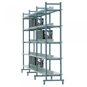Bücheregal doppelseitig, 1 x Grund-, 1 x Anbauelement, 15 Fachböden
