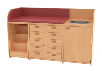 Wickelkommode mit Treppe, Becken und 12 Schubladen