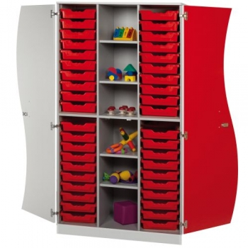 Hochschrank mit Wellentüren, 40 flache ErgoTray Boxen & 4 Einlegeböden