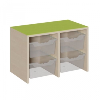 Podest mit 4 Boxen unter Linoleum-Deckplatte