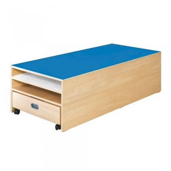 Rechteck-Podest mit Auszugsbett, Linoleum-Deckplatte