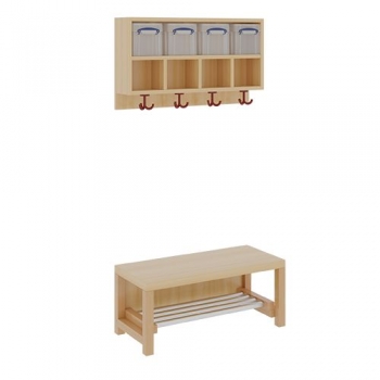 Komplettgarderobe mit doppelter Ablagereihe inklusive Boxen