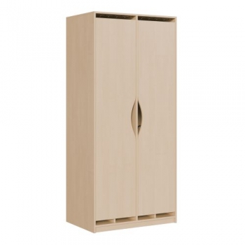 Liegepolsterschrank zweitürig, 227 cm hoch, oben Polster, unten Bettzeugfächer
