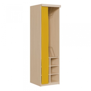 Liegepolsterregal mit Vorhang, 227 cm hoch, oben Polster, unten Bettzeugfächer