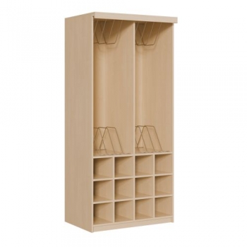 Liegepolsterregal 227 cm hoch, oben Polster, unten Bettzeugfächer