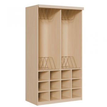 Liegepolsterregal 227 cm hoch, oben Polster, unten Bettzeugfächer
