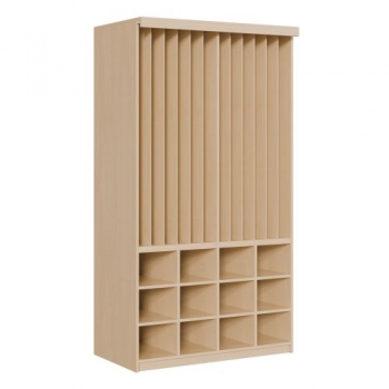 Liegepolsterregal 227 cm hoch, oben Polster, unten Bettzeugfächer