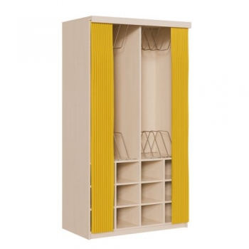 Liegepolsterregal mit Vorhang, 227 cm hoch, oben Polster, unten Bettzeugfächer