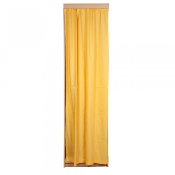 Liegepolsterregal mit Vorhang, 227 cm hoch, oben Polster, unten Bettzeugfächer