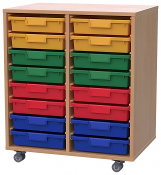 Materialcontainer fahrbar, mit 16 flachen Modulboxen