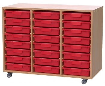 Materialcontainer fahrbar, mit 24 flachen Modulboxen