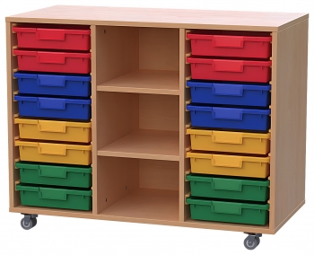Materialcontainer fahrbar, mit 16 flachen Modulboxen