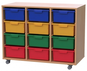 Materialcontainer fahrbar, mit 12 hohen Modulboxen