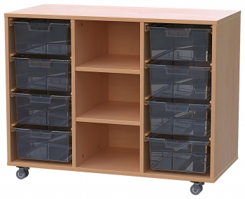 Materialcontainer fahrbar, mit 8 hohen Modulboxen