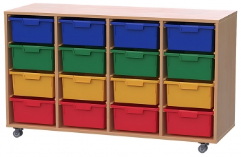 Materialcontainer fahrbar, mit 16 hohen Modulboxen