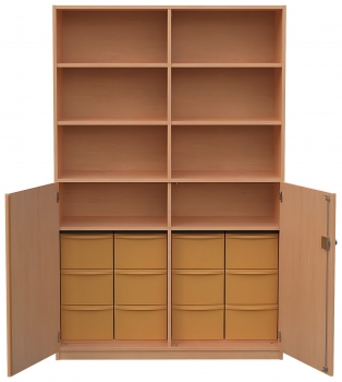 Materialschrank teiloffen, mit 12 hohen Modulboxen
