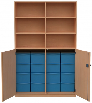 Materialschrank teiloffen, mit 16 hohen Modulboxen