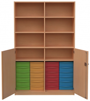 Materialschrank teiloffen, mit 24 flachen Modulboxen