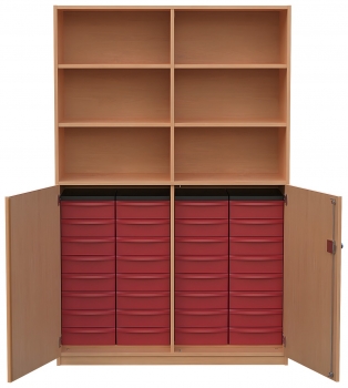 Materialschrank teiloffen, mit 32 flachen Modulboxen