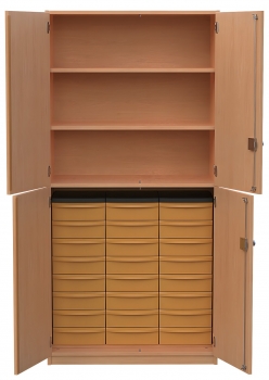 Materialschrank mit 4 Türen und 24 flachen Modulboxen