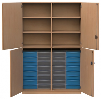 Materialschrank mit 4 Türen und 32 flachen Modulboxen